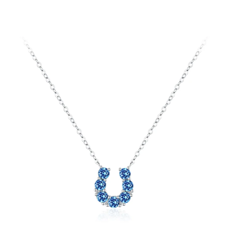 U-shape Pendant Necklace Blue Zircon 925 Sterling Silver