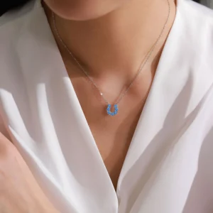 U-shape Pendant Necklace Blue Zircon 925 Sterling Silver