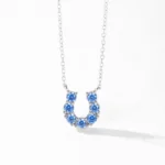 U-shape Pendant Necklace Blue Zircon 925 Sterling Silver