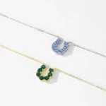 U-shape Pendant Necklace Blue Zircon 925 Sterling Silver