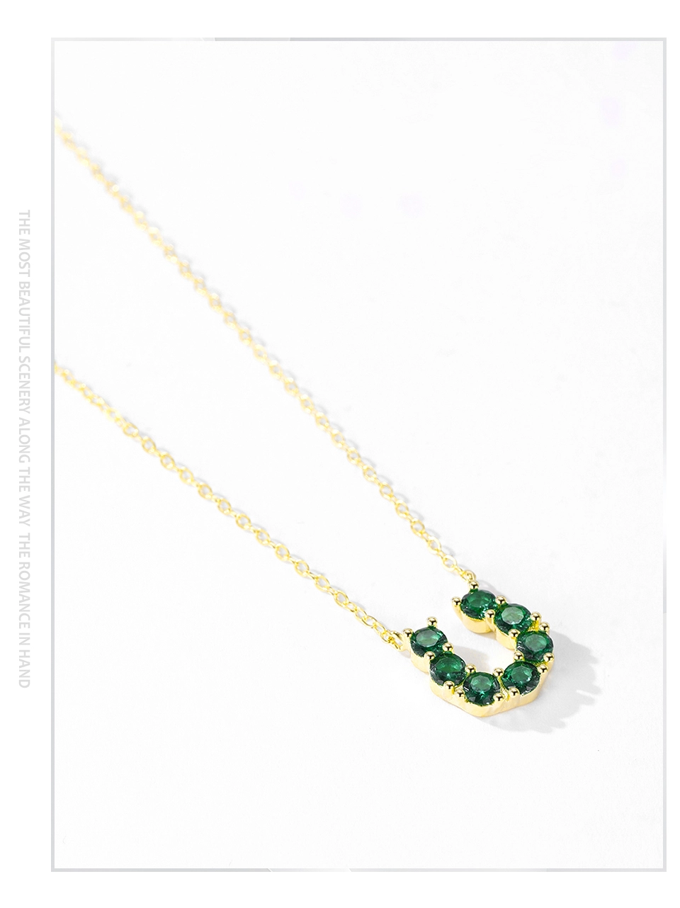 U-shape Pendant Necklace Blue Zircon 925 Sterling Silver