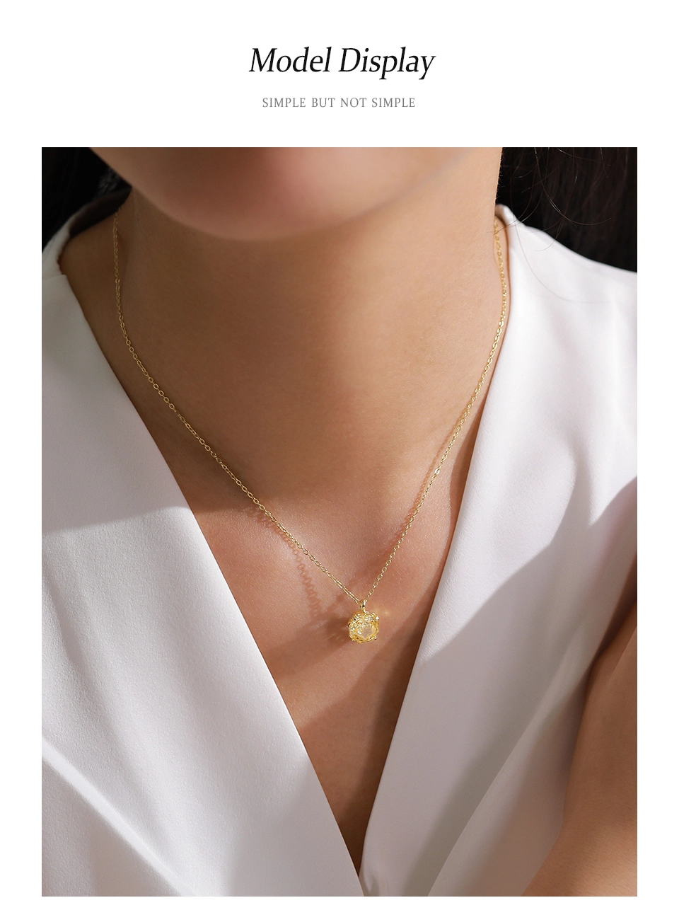 Luxurious Gold Zircon Pendant Necklace Gold Plated