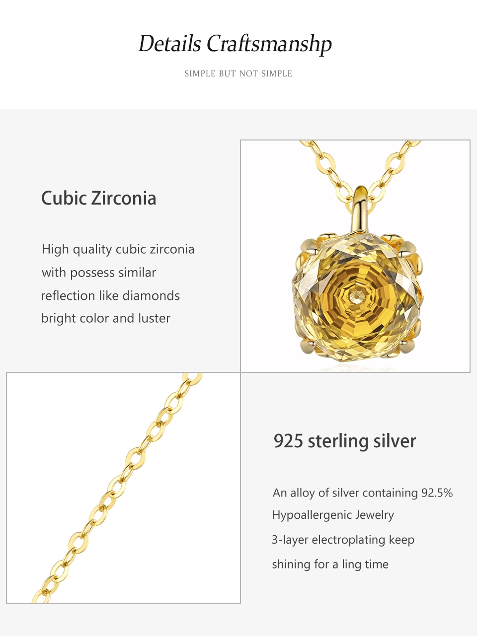 Luxurious Gold Zircon Pendant Necklace Gold Plated