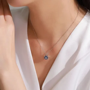 Royal Blue Zircon Pendant Necklace Elegant 925 Sterling Silver
