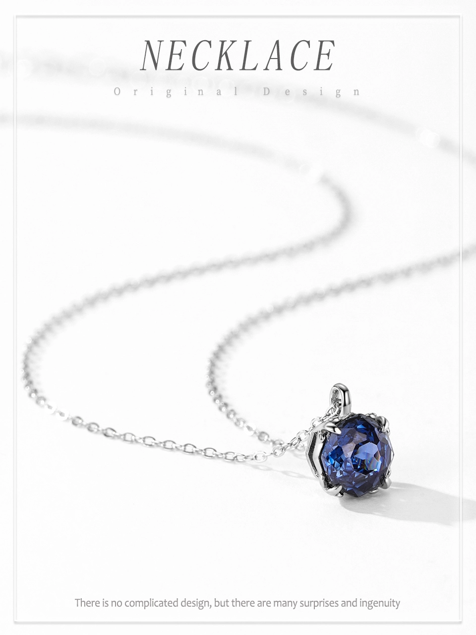Royal Blue Zircon Pendant Necklace Elegant 925 Sterling Silver