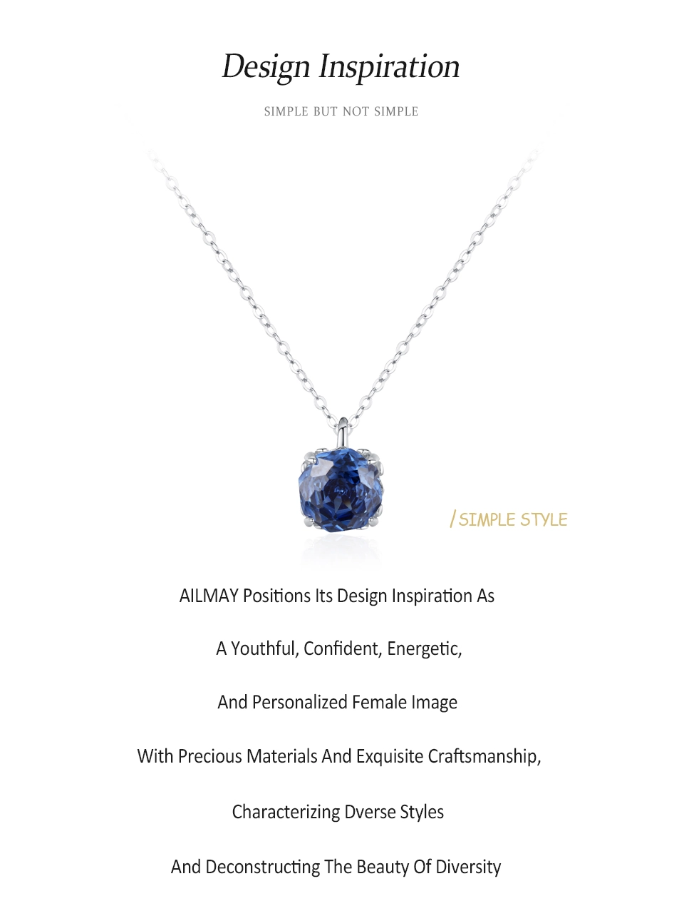 Royal Blue Zircon Pendant Necklace Elegant 925 Sterling Silver