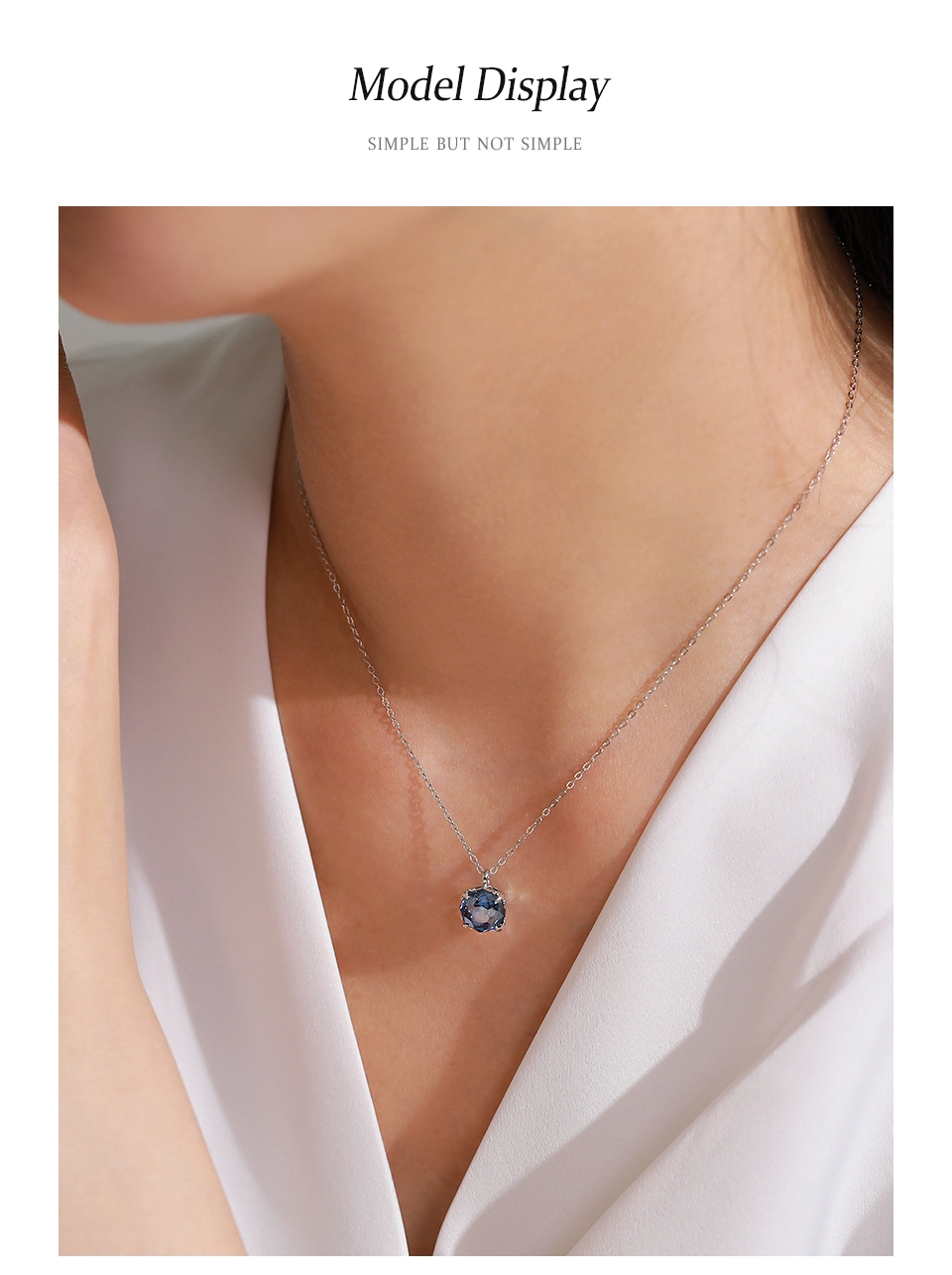 Royal Blue Zircon Pendant Necklace Elegant 925 Sterling Silver