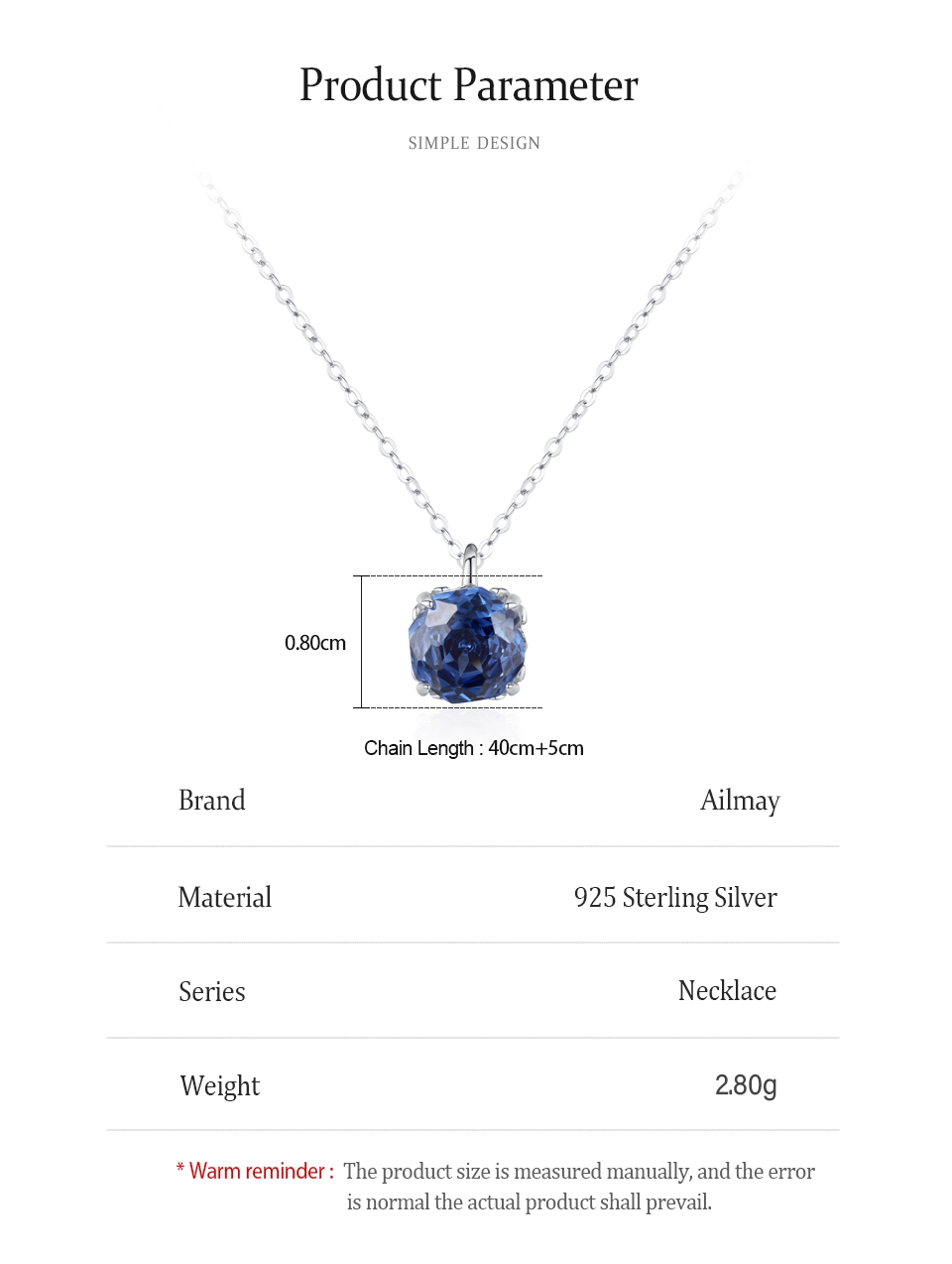 Royal Blue Zircon Pendant Necklace Elegant 925 Sterling Silver