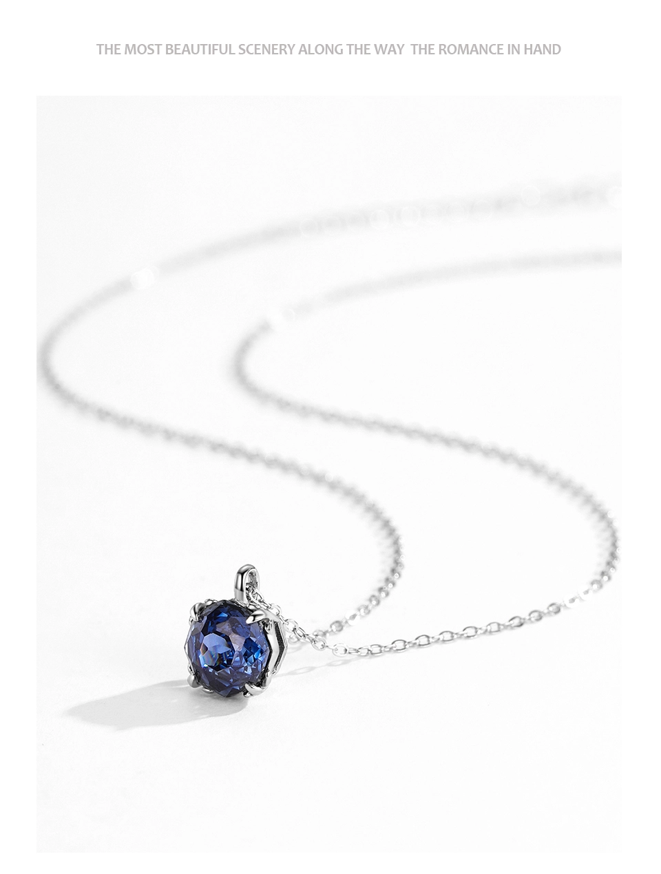 Royal Blue Zircon Pendant Necklace Elegant 925 Sterling Silver