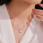 Round Geometric Zircon Design Necklace Fashion 925 Sterling Silver