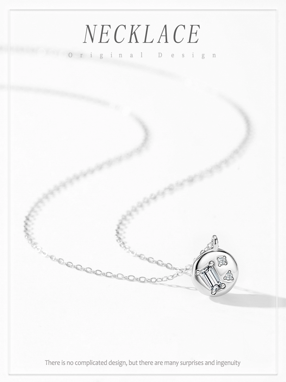 Round Geometric Zircon Design Necklace Fashion 925 Sterling Silver