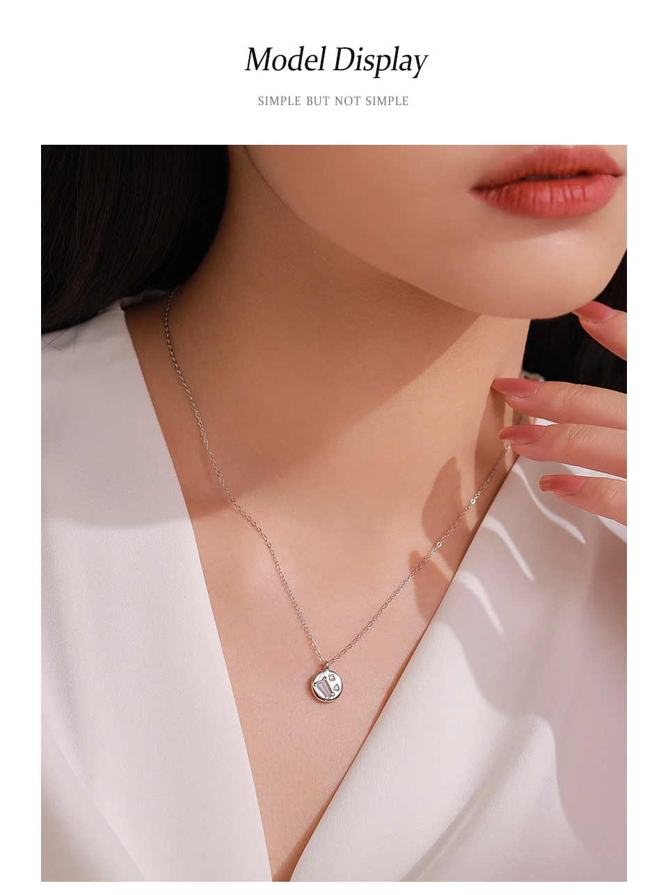 Round Geometric Zircon Design Necklace Fashion 925 Sterling Silver