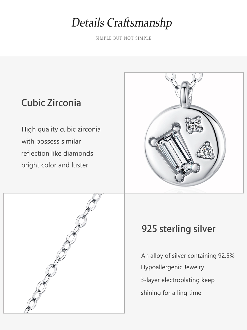 Round Geometric Zircon Design Necklace Fashion 925 Sterling Silver