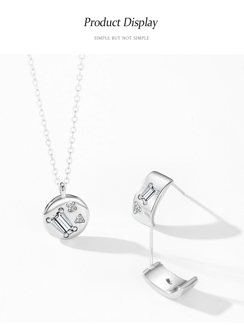 Round Geometric Zircon Design Necklace Fashion 925 Sterling Silver