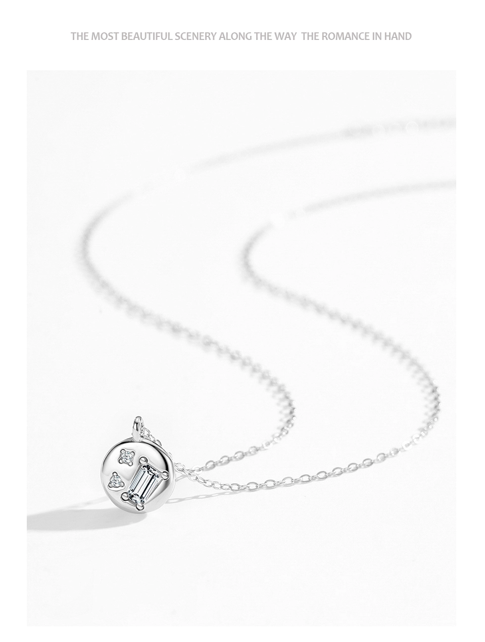 Round Geometric Zircon Design Necklace Fashion 925 Sterling Silver