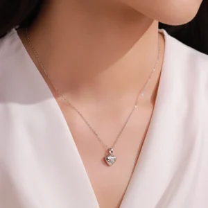 Love Heart Locket Pendant Necklace Zircon 925 Sterling Silver