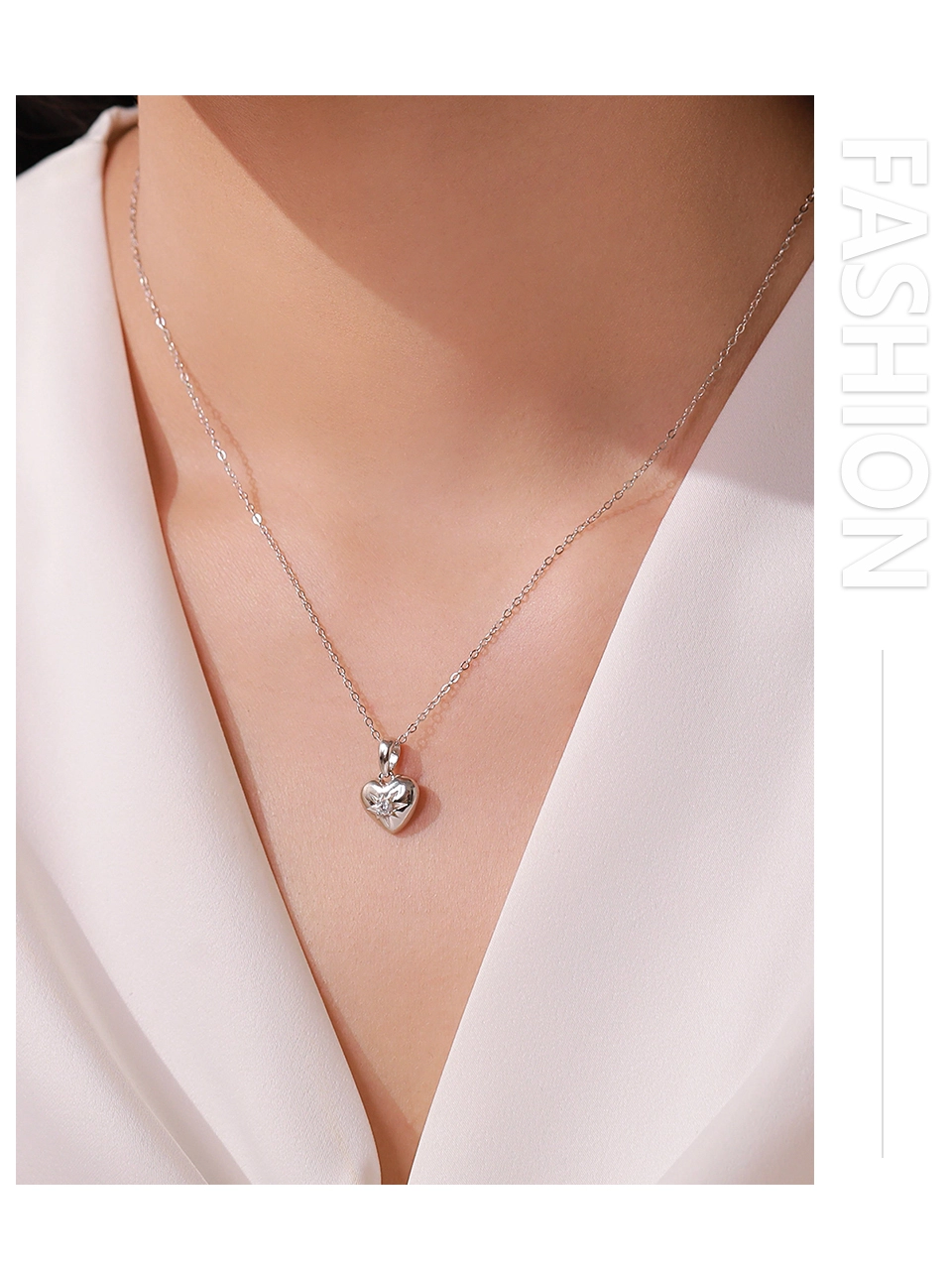 Love Heart Locket Pendant Necklace Zircon 925 Sterling Silver