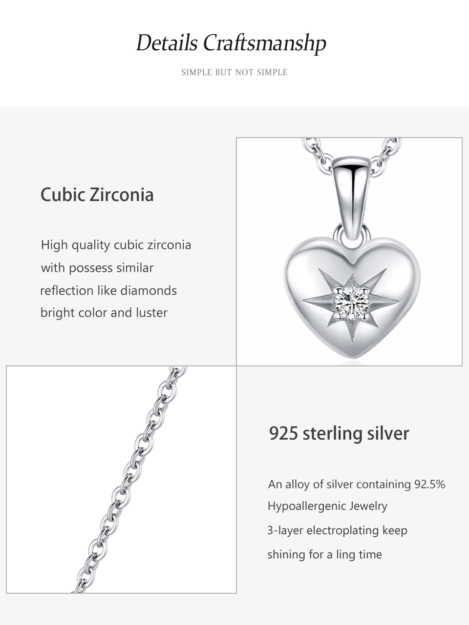 Love Heart Locket Pendant Necklace Zircon 925 Sterling Silver