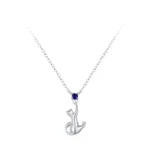 Cute Cat Pendant Necklace Blue Zircon 925 Sterling Silver