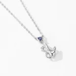 Cute Cat Pendant Necklace Blue Zircon 925 Sterling Silver