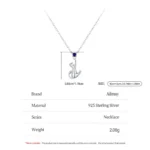 Cute Cat Pendant Necklace Blue Zircon 925 Sterling Silver