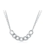 Chain Shape Pendant Necklace 925 Sterling Silver Charm Clear Zircon Necklace