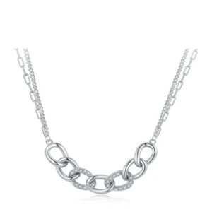 Chain Shape Pendant Necklace 925 Sterling Silver Charm Clear Zircon Necklace