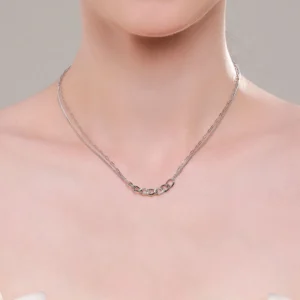 Chain Shape Pendant Necklace 925 Sterling Silver Charm Clear Zircon Necklace