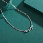 Chain Shape Pendant Necklace 925 Sterling Silver Charm Clear Zircon Necklace