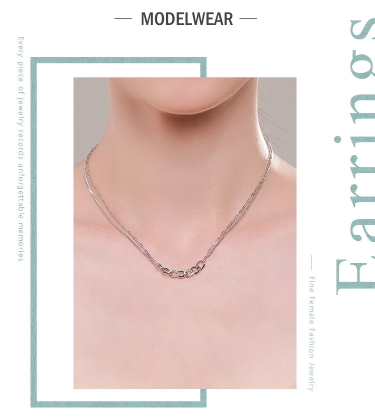 Chain Shape Pendant Necklace 925 Sterling Silver Charm Clear Zircon Necklace