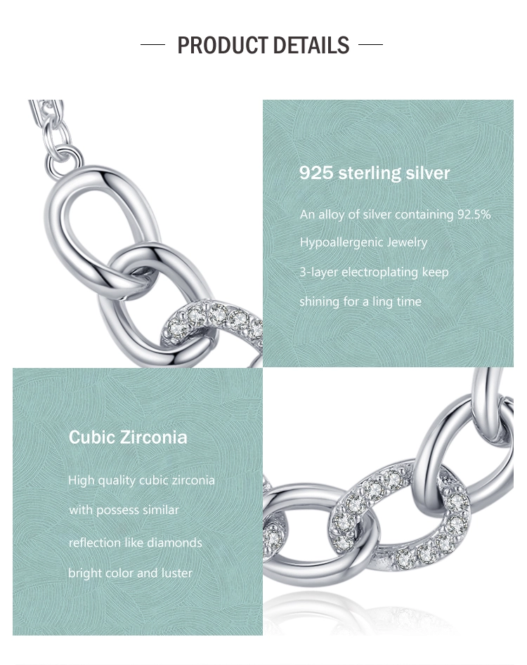Chain Shape Pendant Necklace 925 Sterling Silver Charm Clear Zircon Necklace
