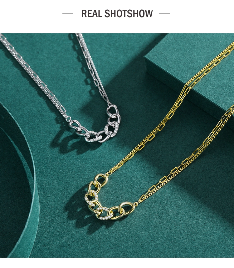 Chain Shape Pendant Necklace 925 Sterling Silver Charm Clear Zircon Necklace