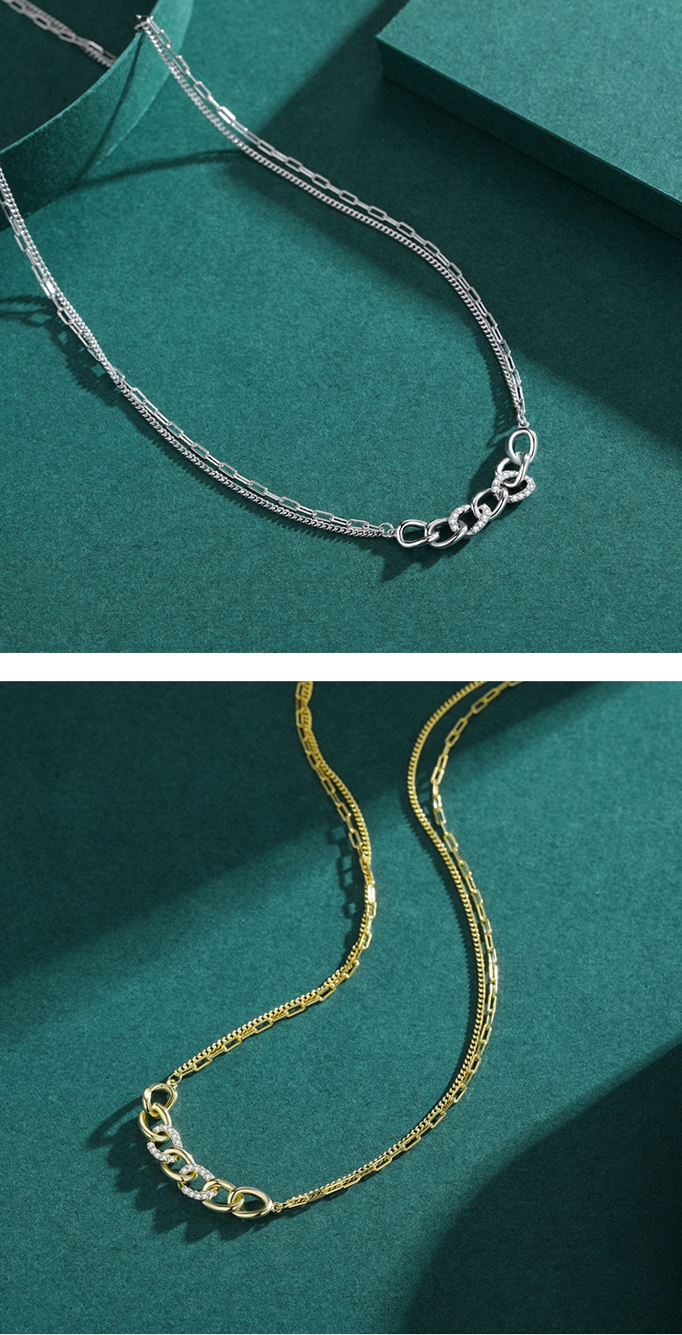 Chain Shape Pendant Necklace 925 Sterling Silver Charm Clear Zircon Necklace