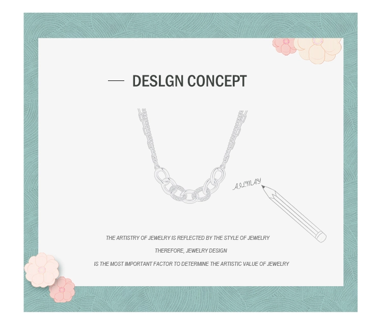 Chain Shape Pendant Necklace 925 Sterling Silver Charm Clear Zircon Necklace