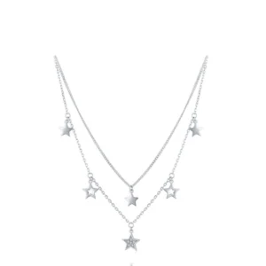 Double Layer Star Pendant Necklace Adjustable 925 Sterling Silver