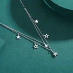 Double Layer Star Pendant Necklace Adjustable 925 Sterling Silver
