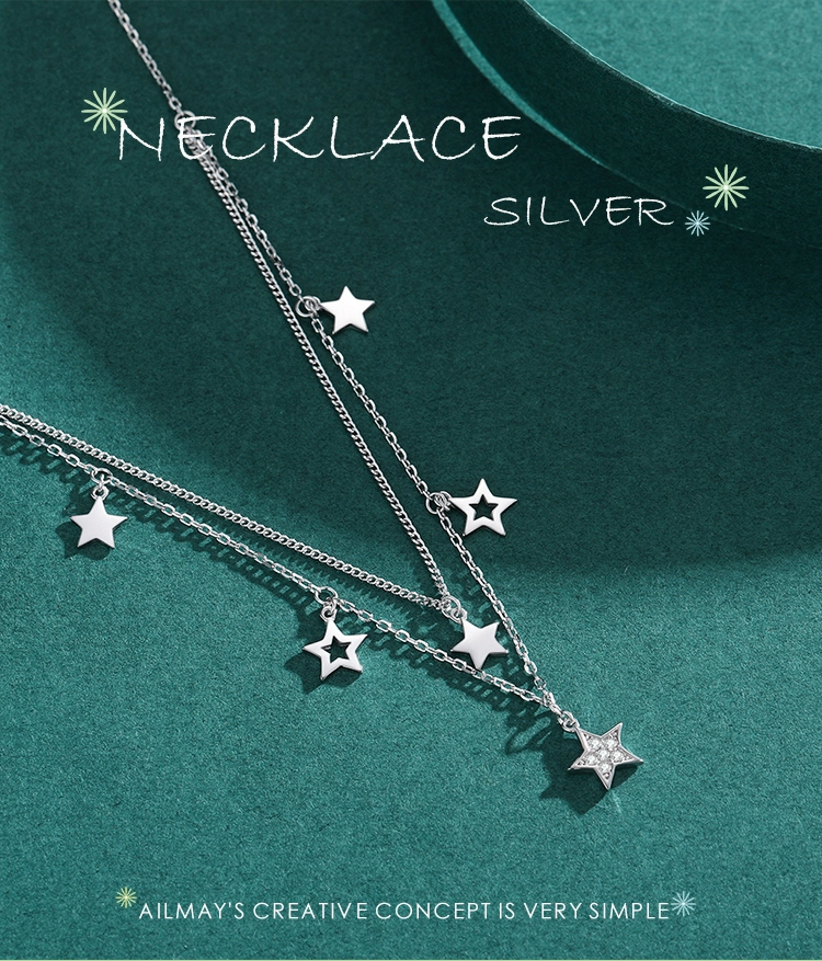 Double Layer Star Pendant Necklace Adjustable 925 Sterling Silver