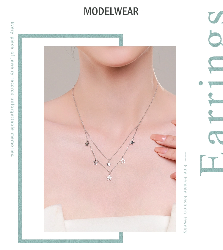 Double Layer Star Pendant Necklace Adjustable 925 Sterling Silver