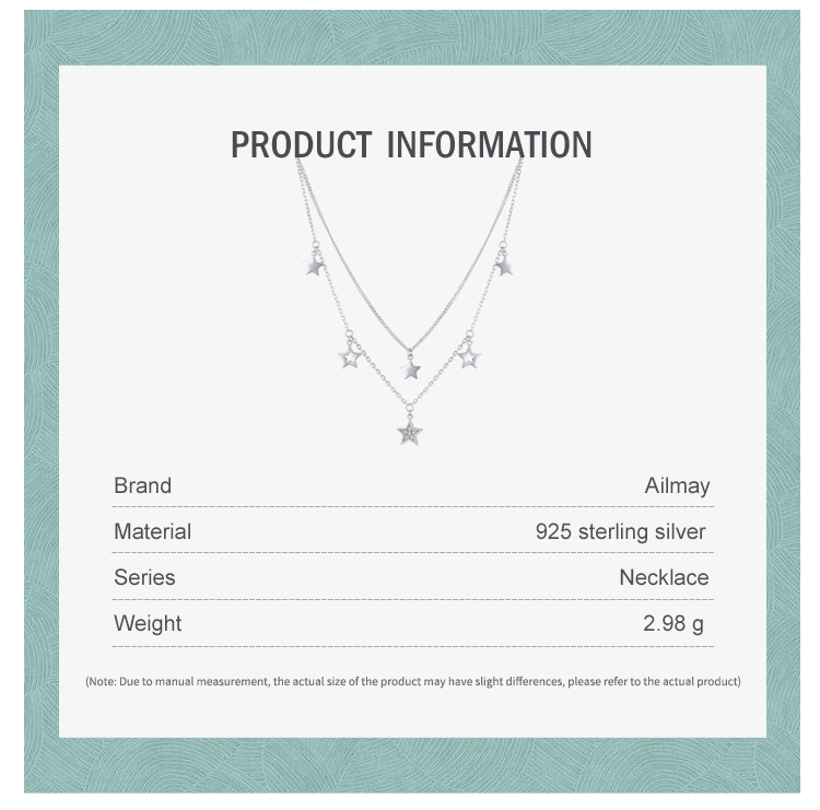 Double Layer Star Pendant Necklace Adjustable 925 Sterling Silver