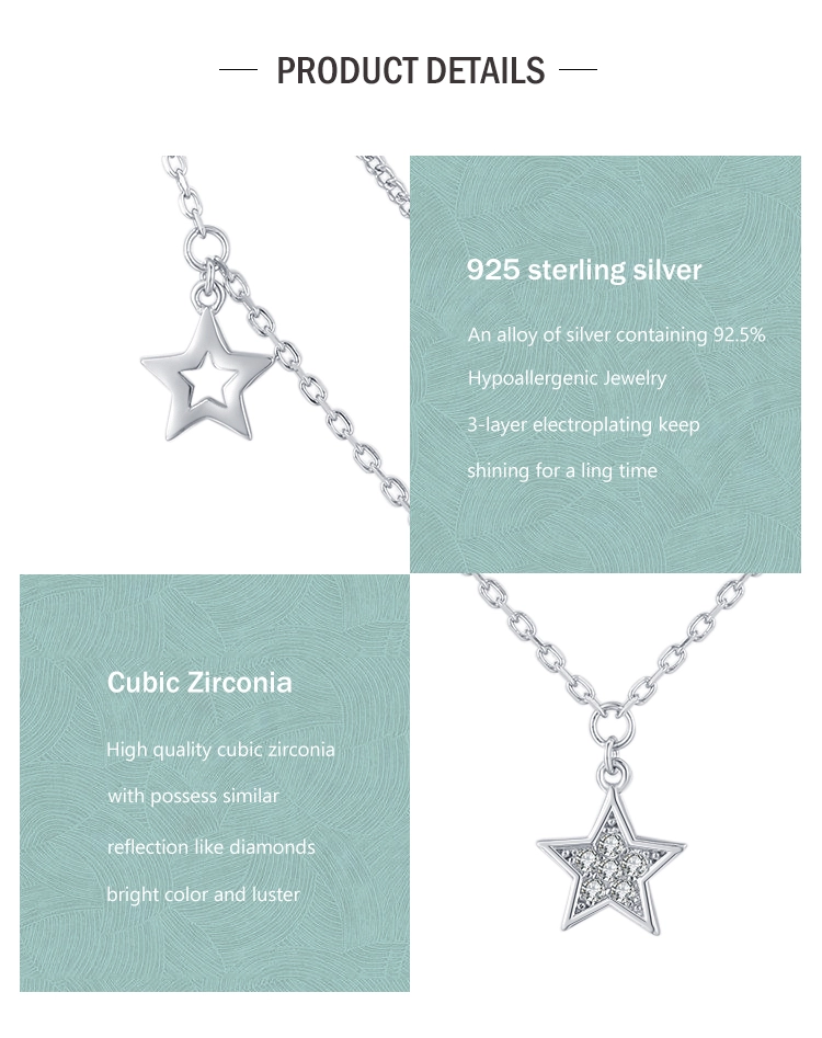 Double Layer Star Pendant Necklace Adjustable 925 Sterling Silver
