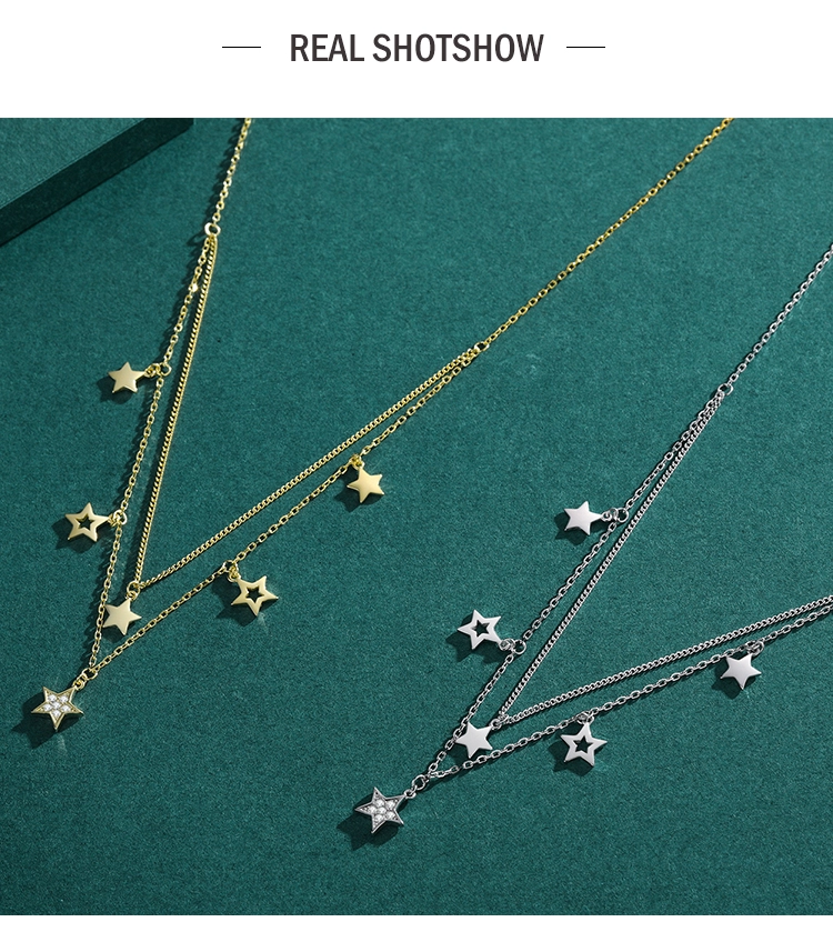 Double Layer Star Pendant Necklace Adjustable 925 Sterling Silver
