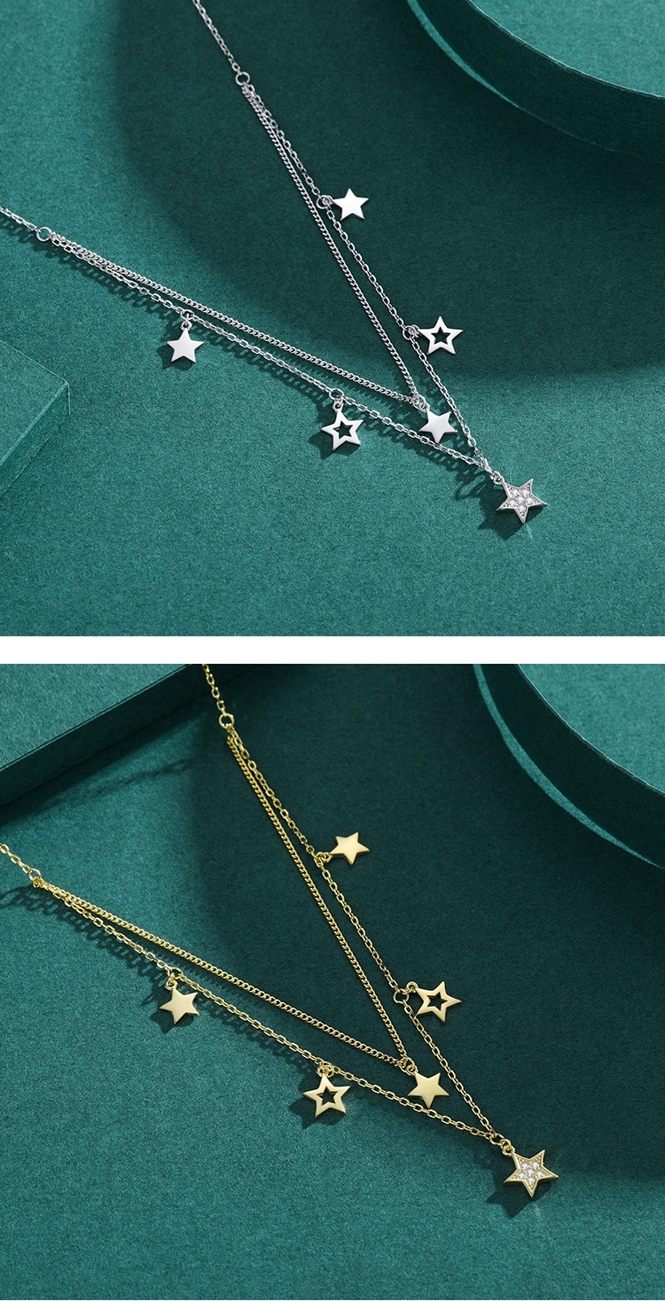 Double Layer Star Pendant Necklace Adjustable 925 Sterling Silver