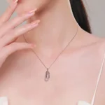 Rectangle Sparkling CZ Zircon Pendant Necklace 925 Sterling Silver