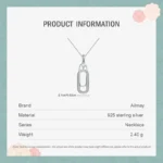 Rectangle Sparkling CZ Zircon Pendant Necklace 925 Sterling Silver