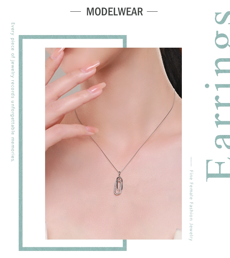 Rectangle Sparkling CZ Zircon Pendant Necklace 925 Sterling Silver
