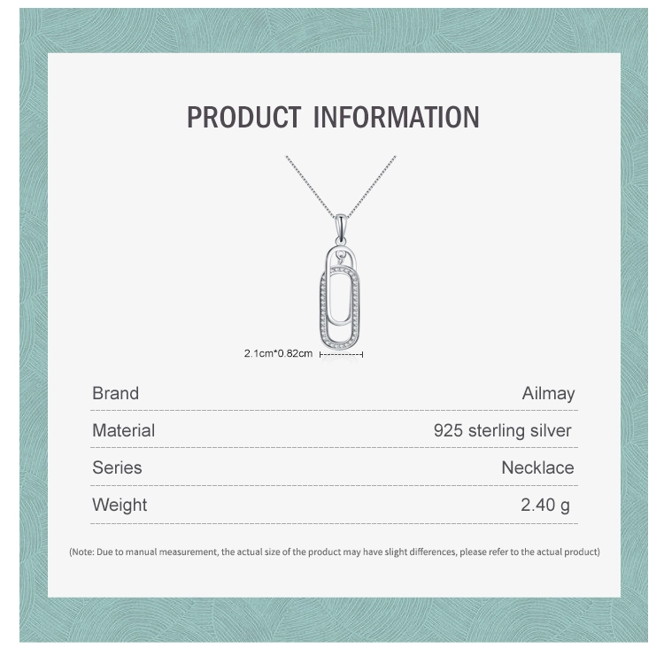 Rectangle Sparkling CZ Zircon Pendant Necklace 925 Sterling Silver