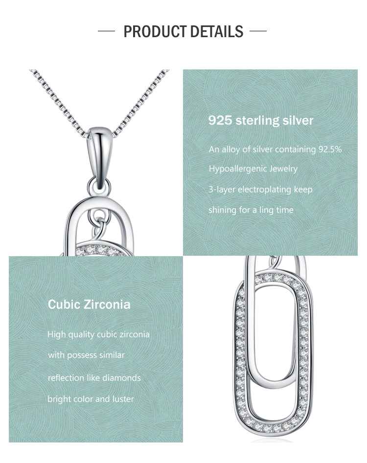 Rectangle Sparkling CZ Zircon Pendant Necklace 925 Sterling Silver
