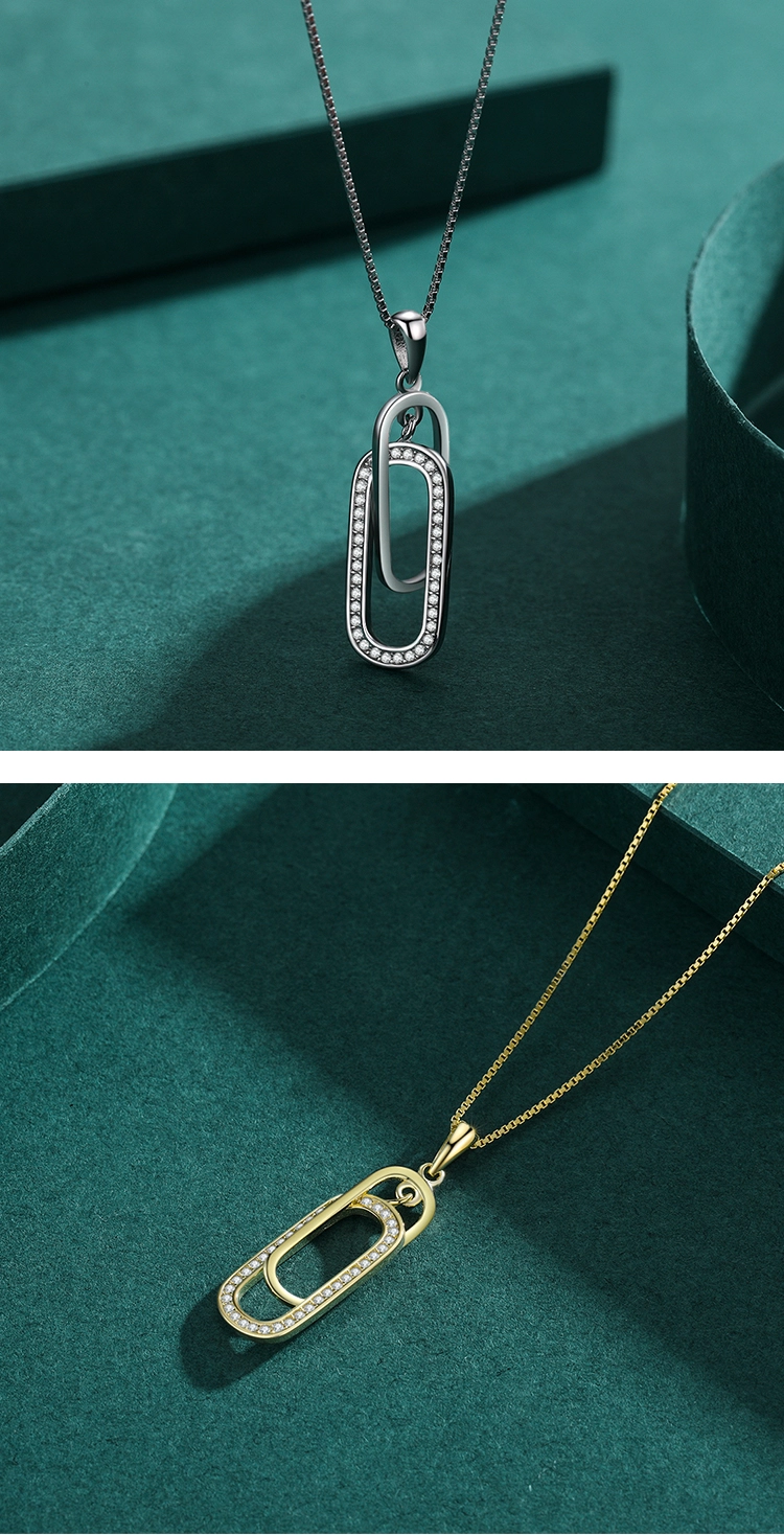 Rectangle Sparkling CZ Zircon Pendant Necklace 925 Sterling Silver