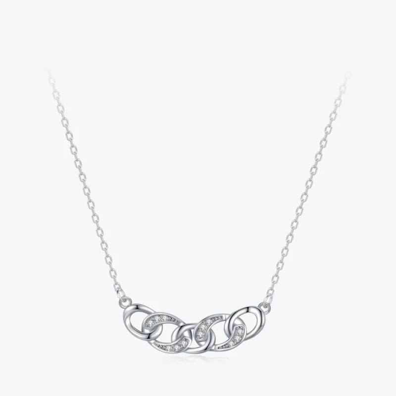 Charm Chain Shape Clear Zircon Pendant Necklace Sterling Silver