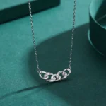 Charm Chain Shape Clear Zircon Pendant Necklace Sterling Silver